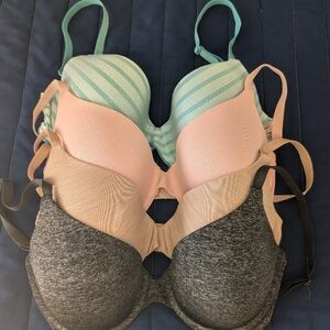 4 Victoria's Secret 34D Semi Demi Bras-  Pink, Black Heather, Mint, Tan